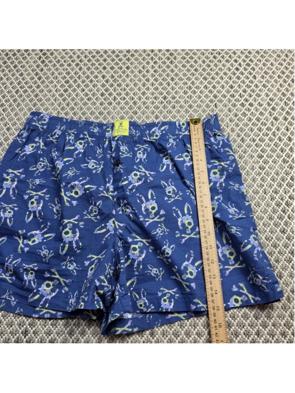 Psycho Bunny Robert Godley Mens XL Boxer Shorts Skull Print 100% Cotton Blue